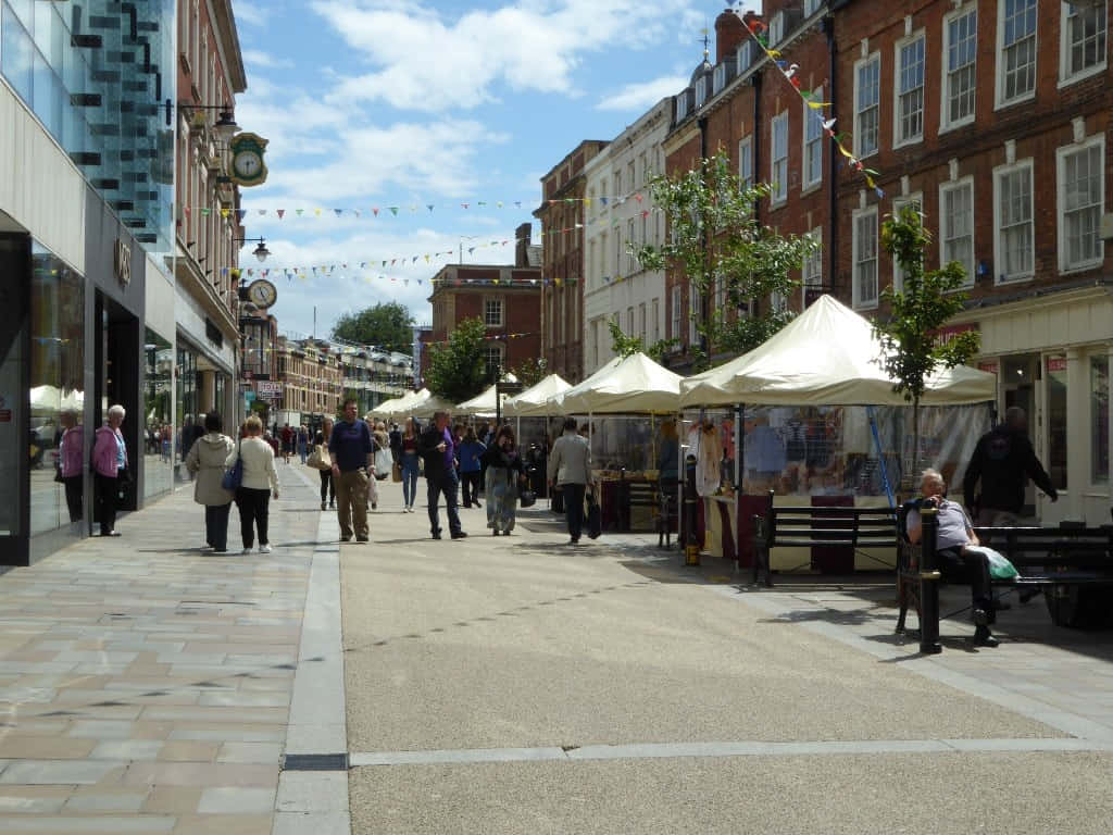 Worcester Market Day Street Scene Wallpaper