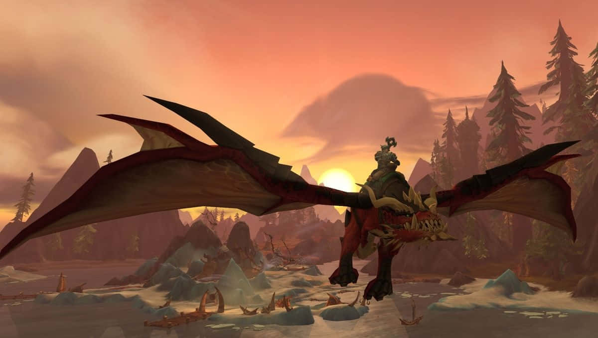 Worldof Warcraft Dragon Sunset Flight Wallpaper