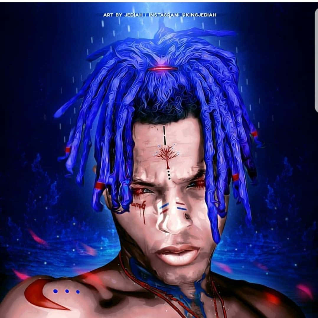 Xxxtentacion Sporting His Signature Blue Hair Wallpaper