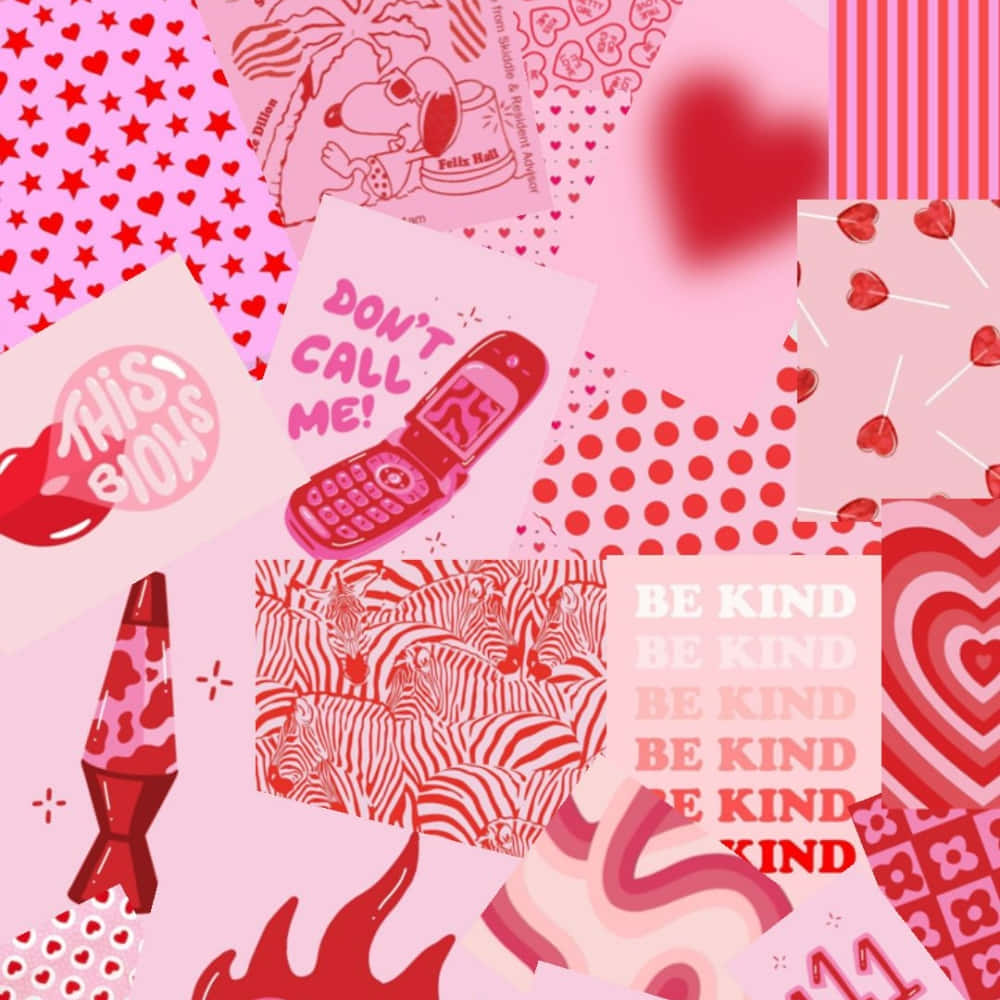 Y2 K Aesthetic Collage Pink Tones Wallpaper