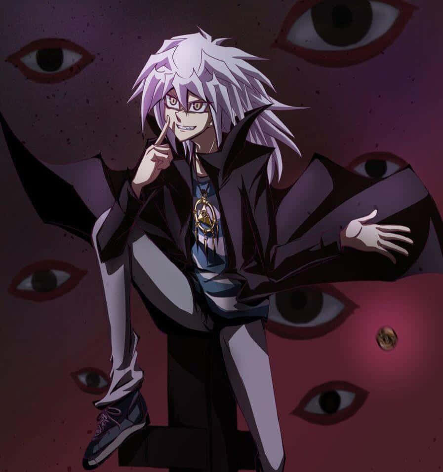 Yami Bakura Smirking Against A Dark Background Wallpaper