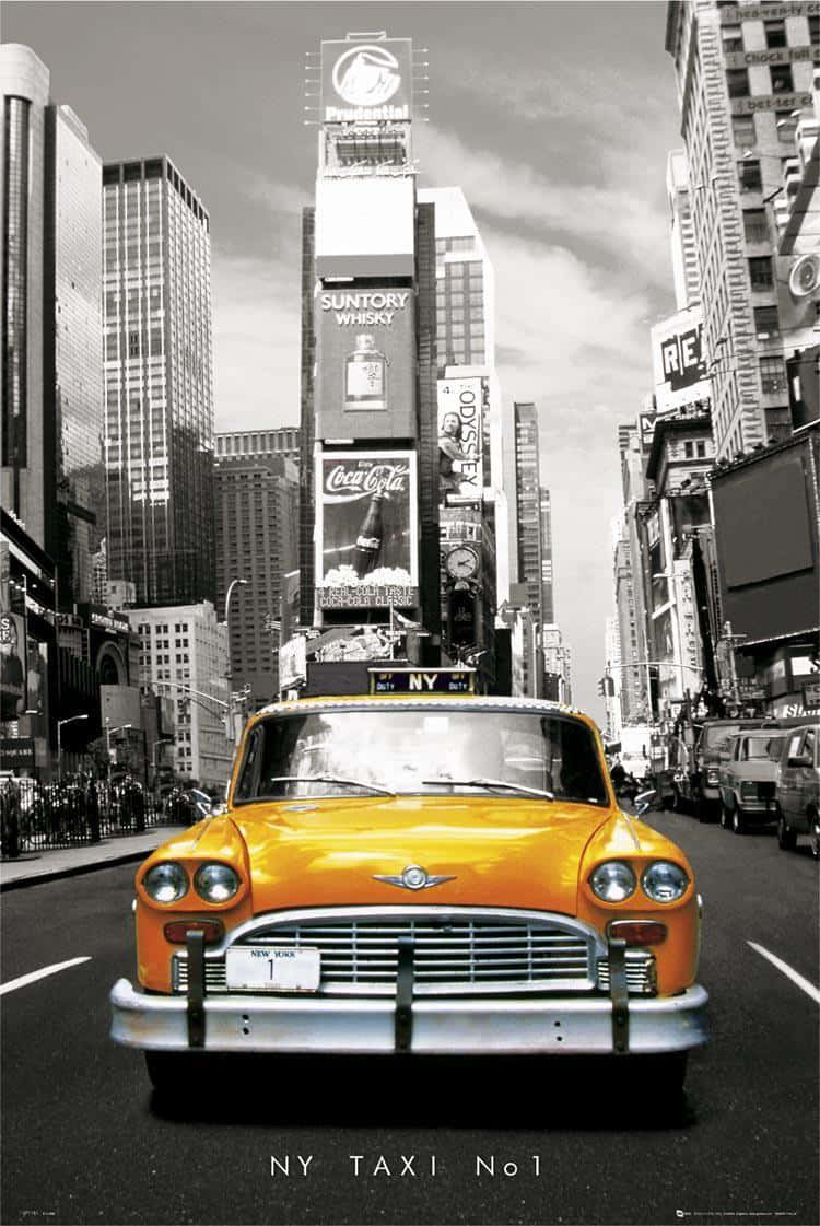 Yellow Cab In Urban Cityscape Wallpaper