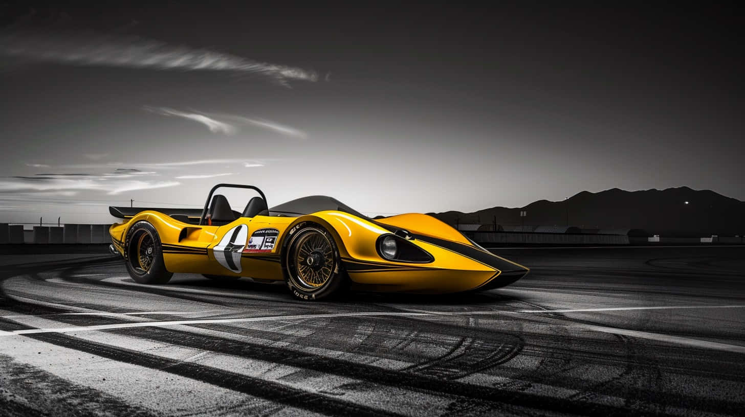 Yellow Can Am Racecar Track Sunset Wallpaper