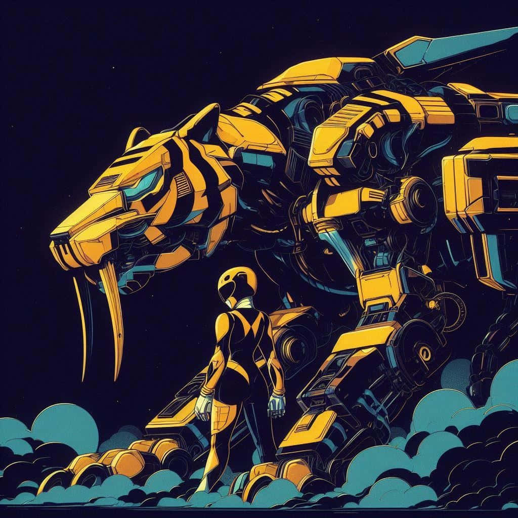 Yellow Rangerand Mechanical Tiger Wallpaper