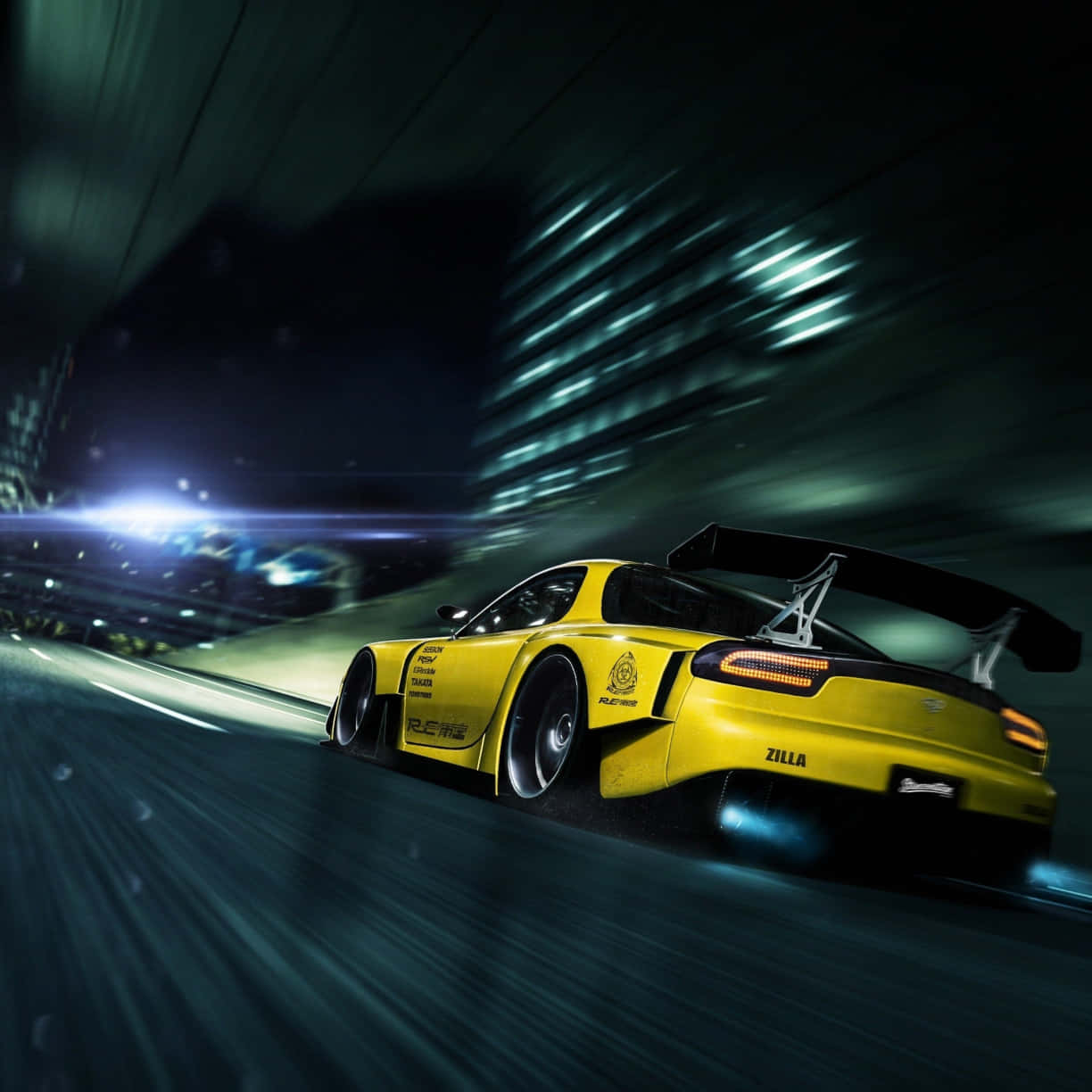 Yellow Rx7 Drift Night Race Wallpaper