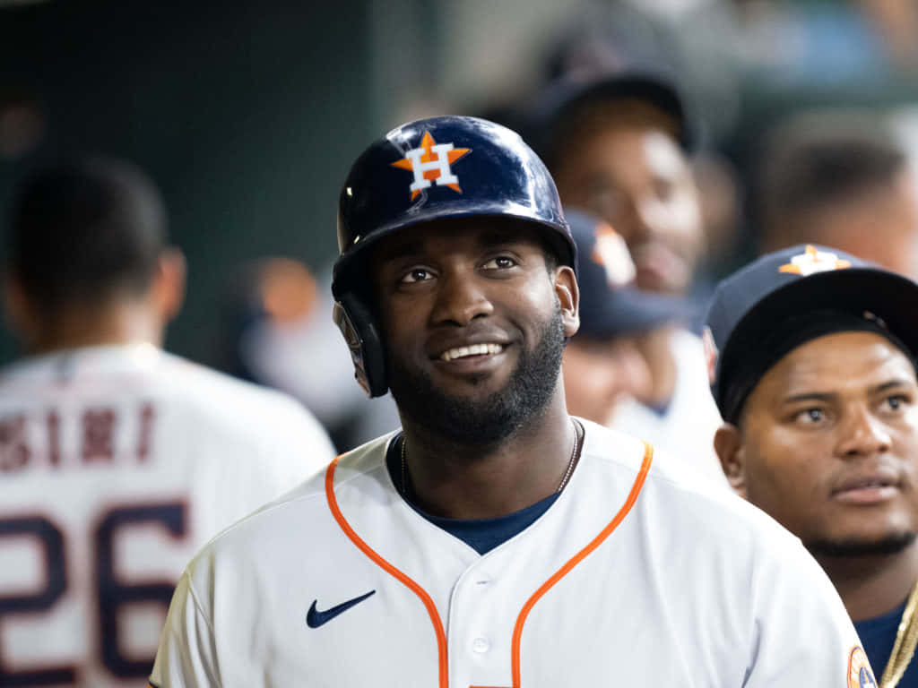 Yordan Alvarez Smilingin Astros Uniform Wallpaper