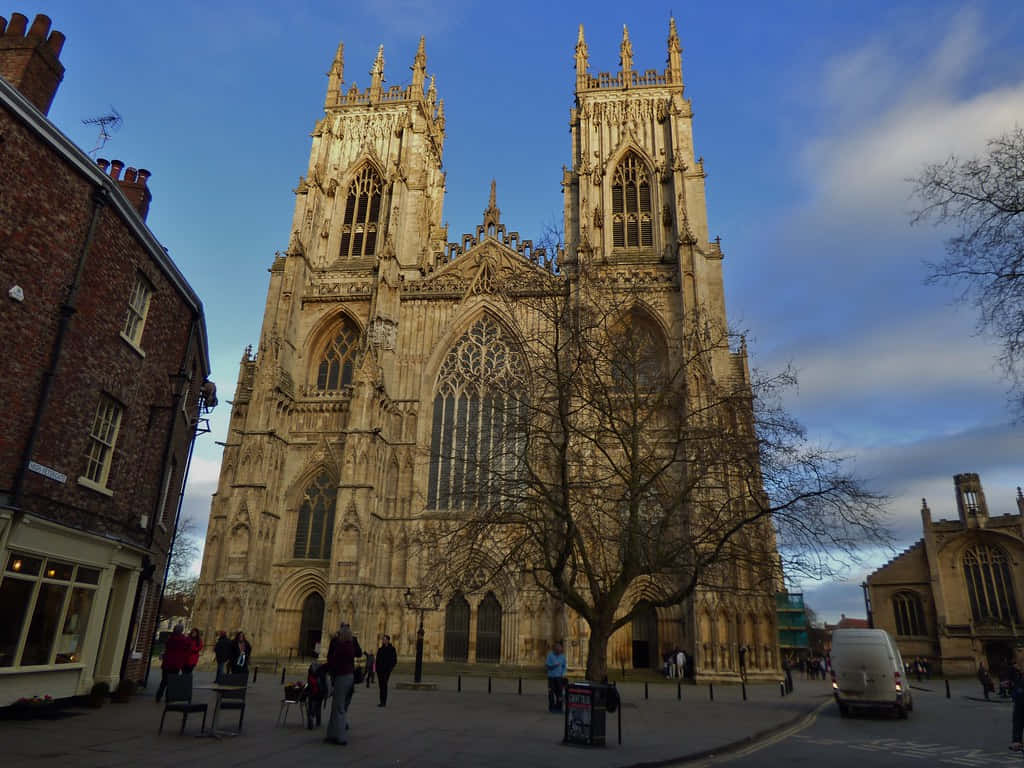 York Minster Cathedral With People Around Wallpaper