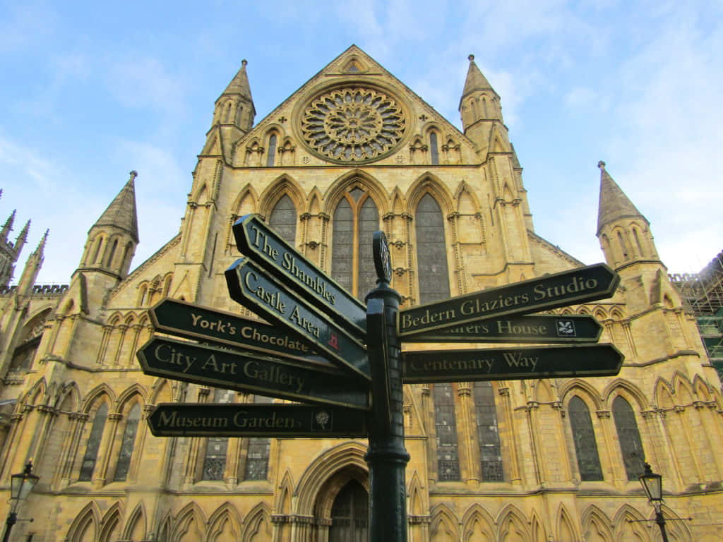 York Minster Cathedral With Signage Wallpaper