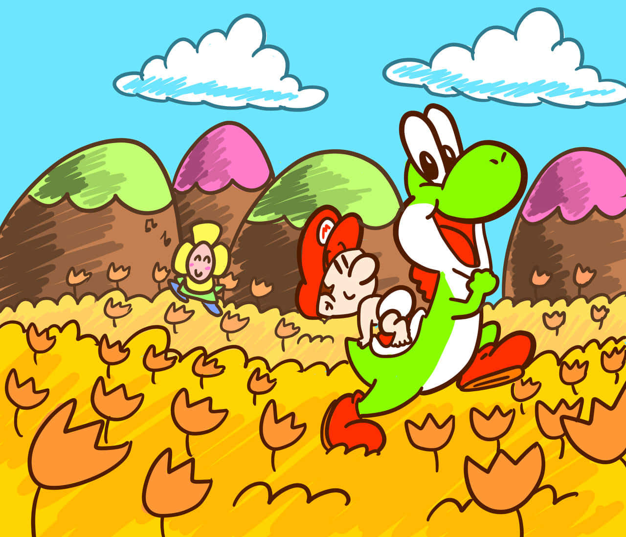 Yoshiand Baby Mario Adventure Wallpaper