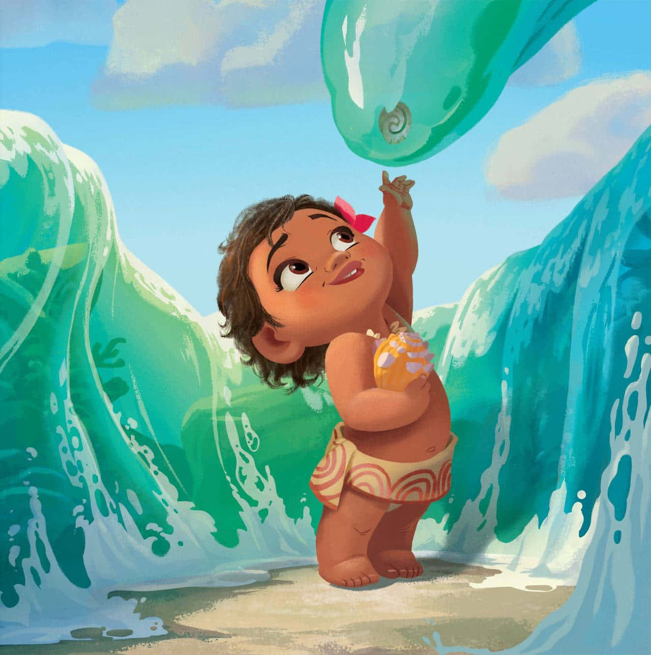 Young Moana Touching Water Wallpaper