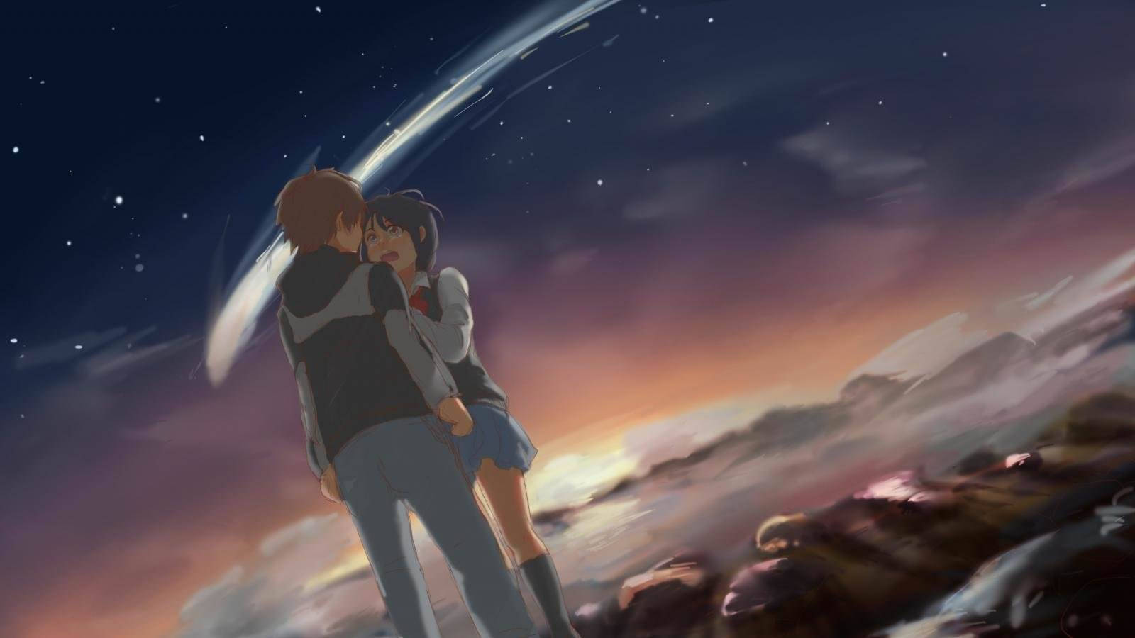 Your Name Mitsuha And Taki Crying Wallpaper