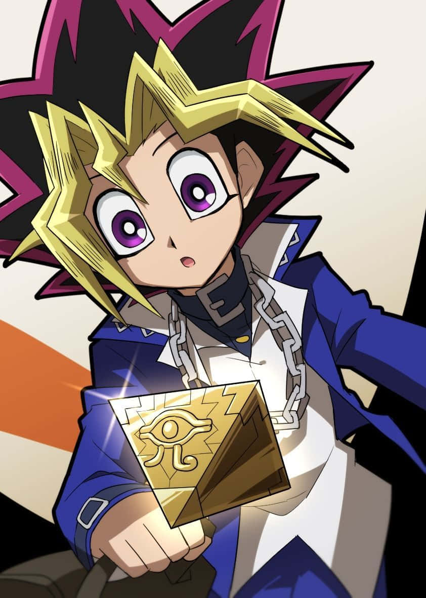 Yugi Muto Striking A Pose With His Deck In Hand Wallpaper