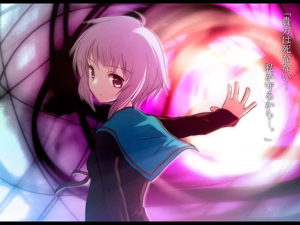 Yuki Nagato In A Colorful Cityscape. Wallpaper