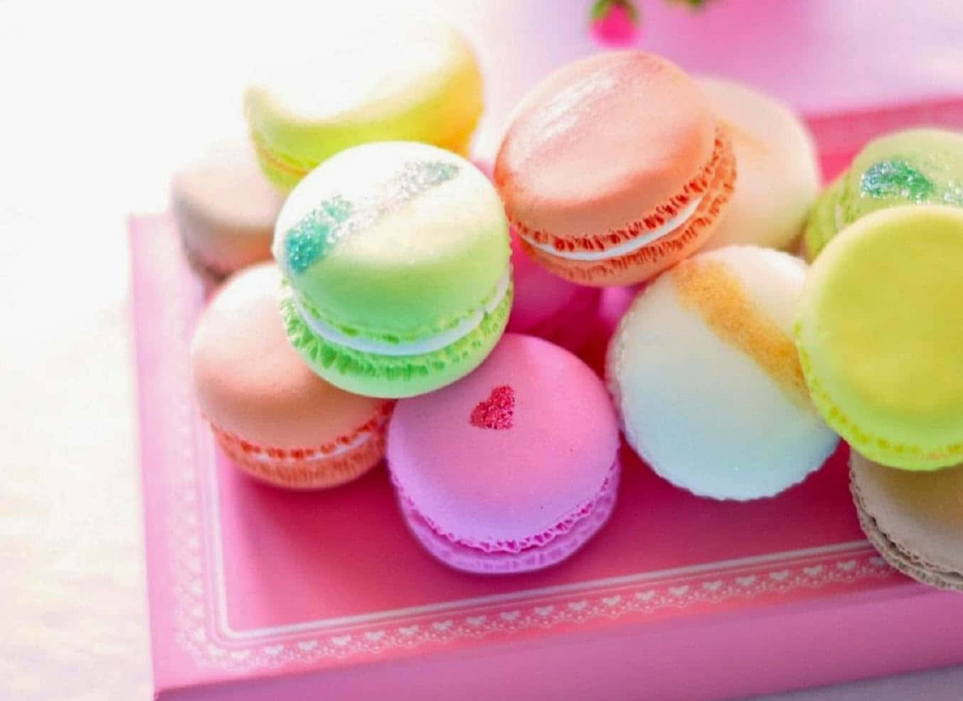 Yummy Macaroons On Pink Box Wallpaper