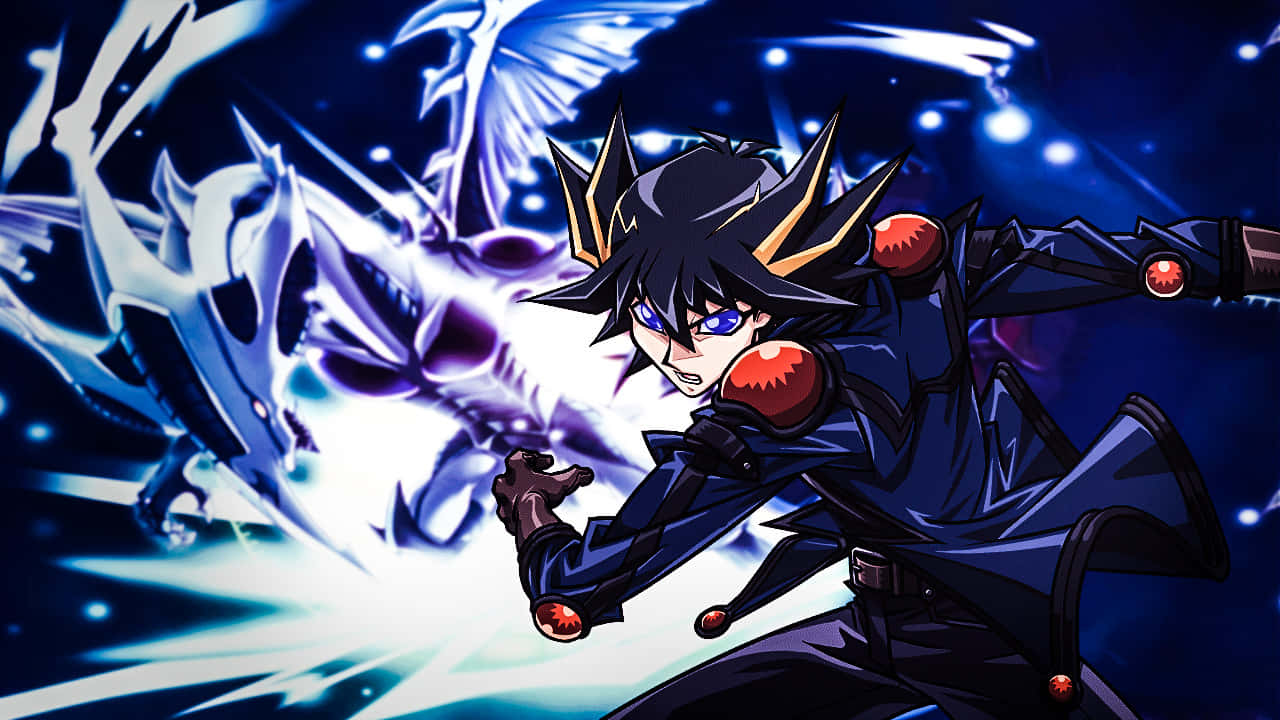 Yusei Fudo Riding His Duel Runner In Action Wallpaper