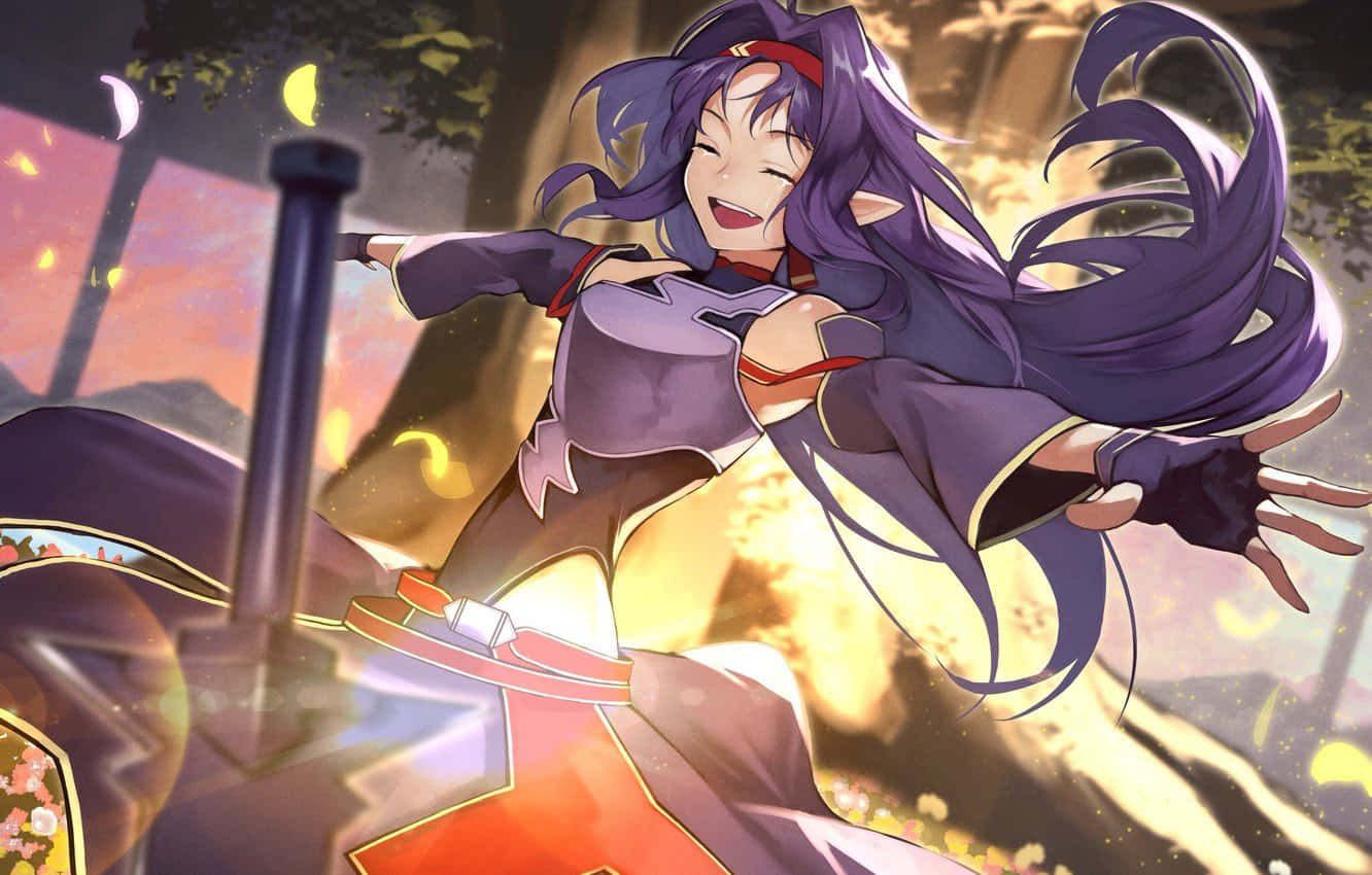 Yuuki Konno Wielding Her Sword In The Game Wallpaper