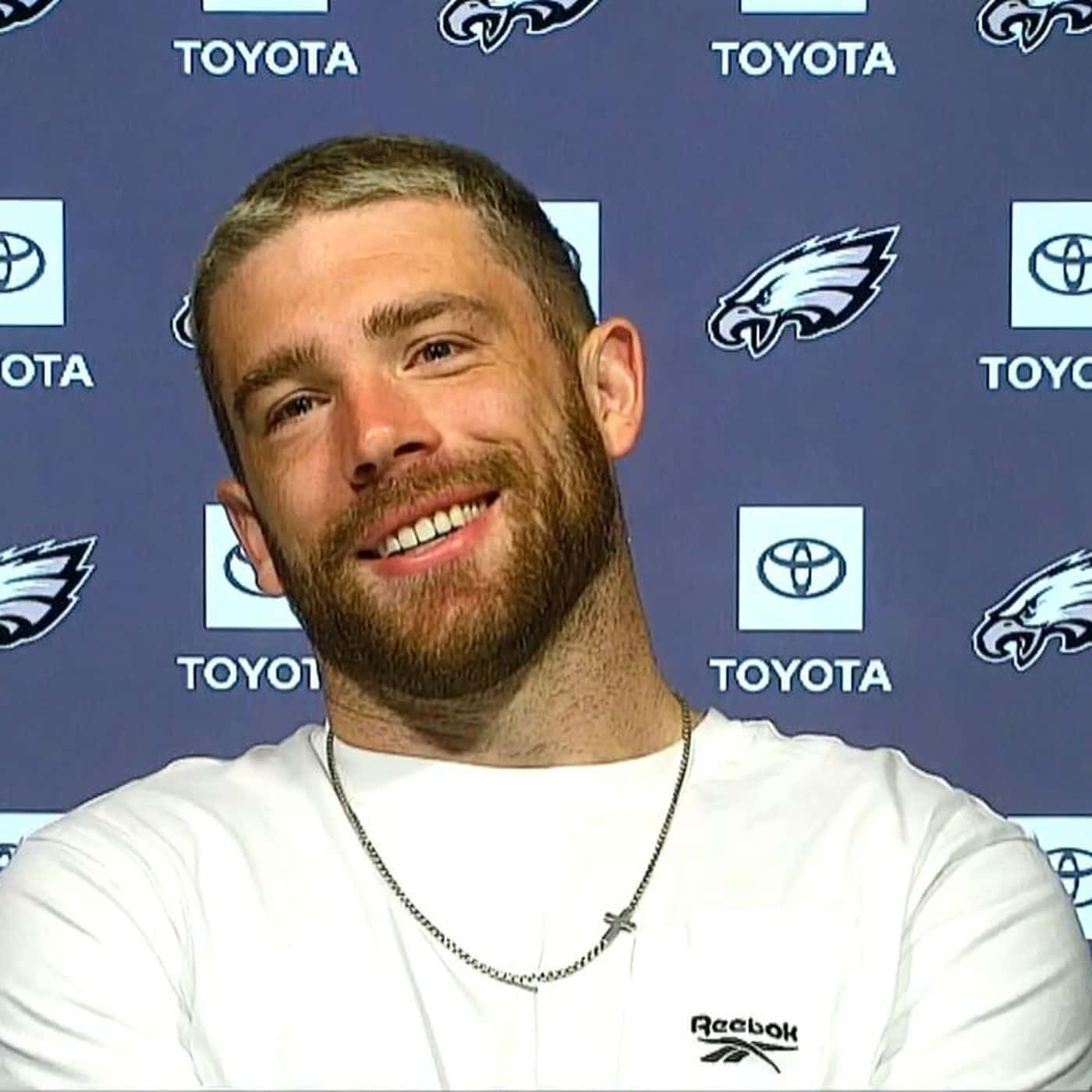 Zach Ertz Smiling During Press Conference Wallpaper