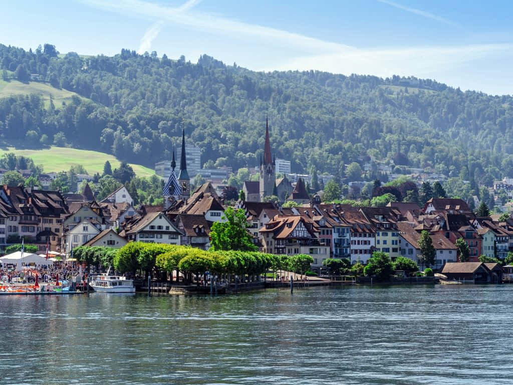 Zug_ Lakeside_ View_ Switzerland Wallpaper