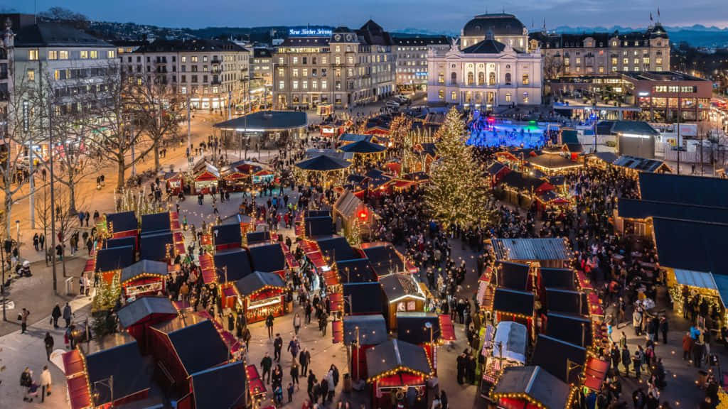 Zurich Christmas Market Sechselautenplatz Evening Wallpaper