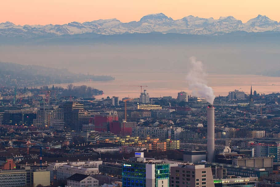 Zurich Cityscape Sunset Alps Background Wallpaper