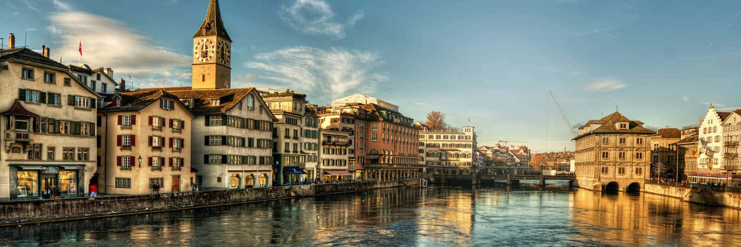 Zurich Riverfront Panorama Wallpaper