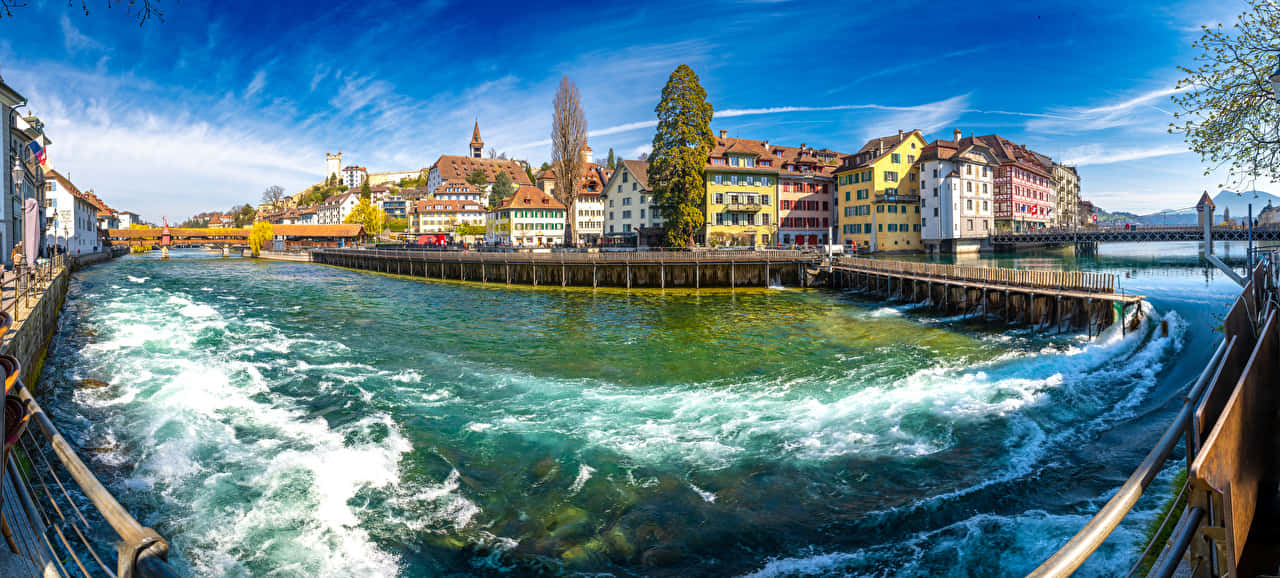 Zurich Riverfront Panorama Wallpaper