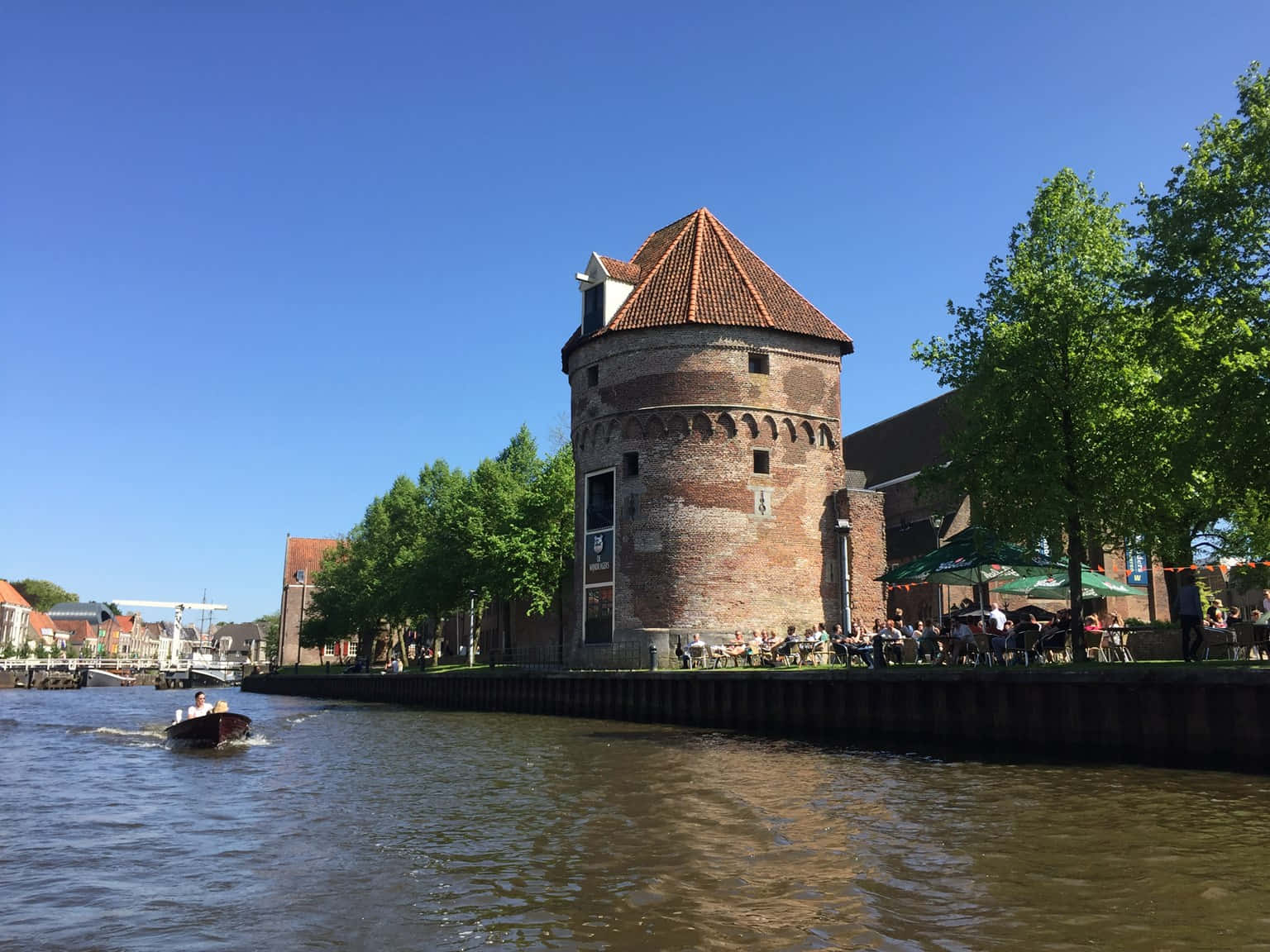 Zwolle Waterfrontwith Historic Tower Wallpaper