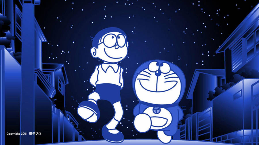 2d Cute Nobita And Doraemon Walking Wallpaper
