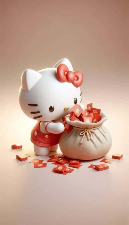 3 D Hello Kitty With Red Envelopes Wallpaper