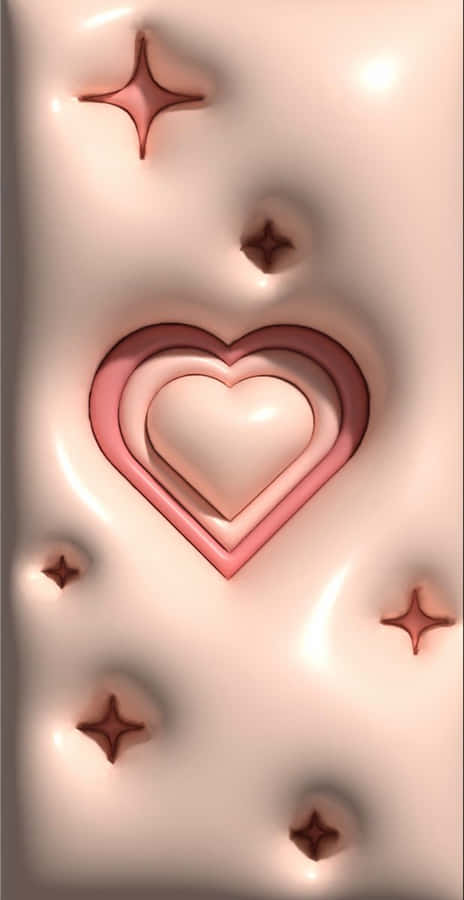 3 D Pink Heartand Stars Wallpaper