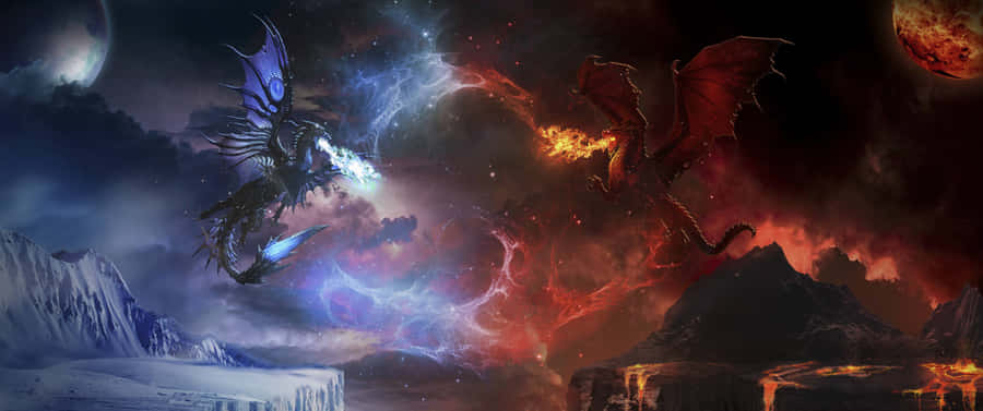 3440x1440 Dragon Blue Vs Red Wallpaper