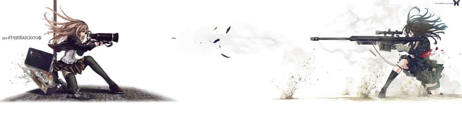 3840x1080 Anime Girls Holding Weapons Wallpaper