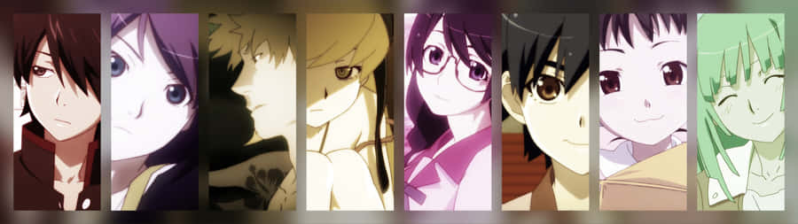 3840x1080 Anime Monogatari Series Characters Wallpaper