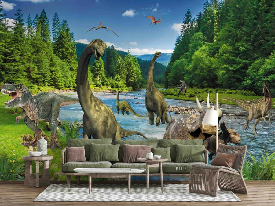 3d Dinosaur Roaring In A Prehistoric Landscape Wallpaper