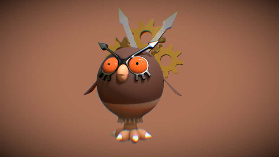 3d Model Of Hoothoot On Brown Background Wallpaper