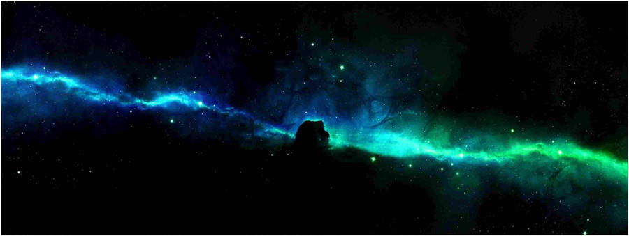 4k Dual Monitor Blue And Green Lights In Outer Space Wallpaper