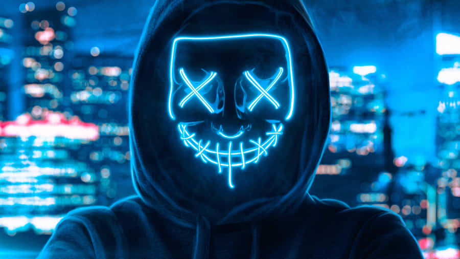 4k Mask Blue Anonymous Cyber Boy Wallpaper