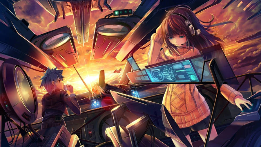 8k Anime Futuristic Airship Wallpaper