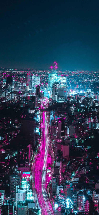 8k Iphone City Lights In Purple Wallpaper