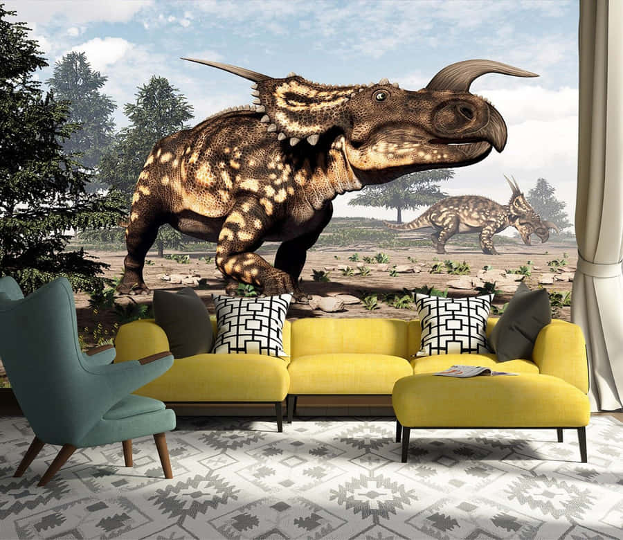 A 3d-rendered Tyrannosaurus Rex Roaring In A Prehistoric Landscape Wallpaper