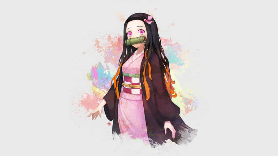 A Beautiful Digital Illustration Of Nezuko From Demon Slayer Wallpaper