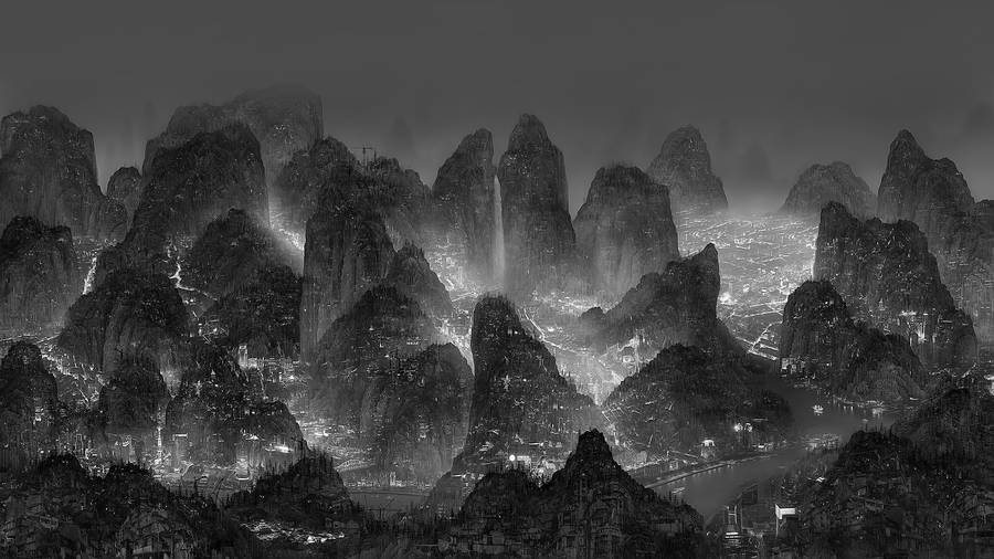 A Beautiful Greyscale Mountain Range Wallpaper