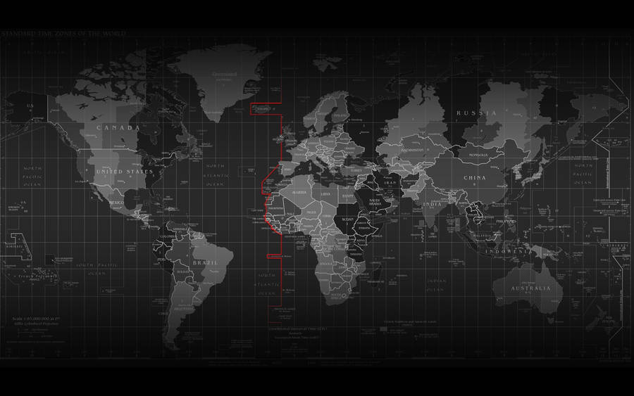 A Black And Gray Timezone World Map Wallpaper