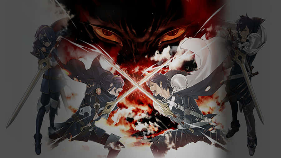 A Black And White Anime Poster With Two Swords Wallpaper