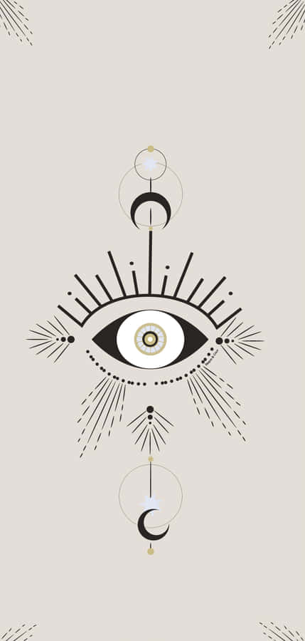 A Black And White Illustration Of An Eye With A Crescent Moon And Stars Wallpaper