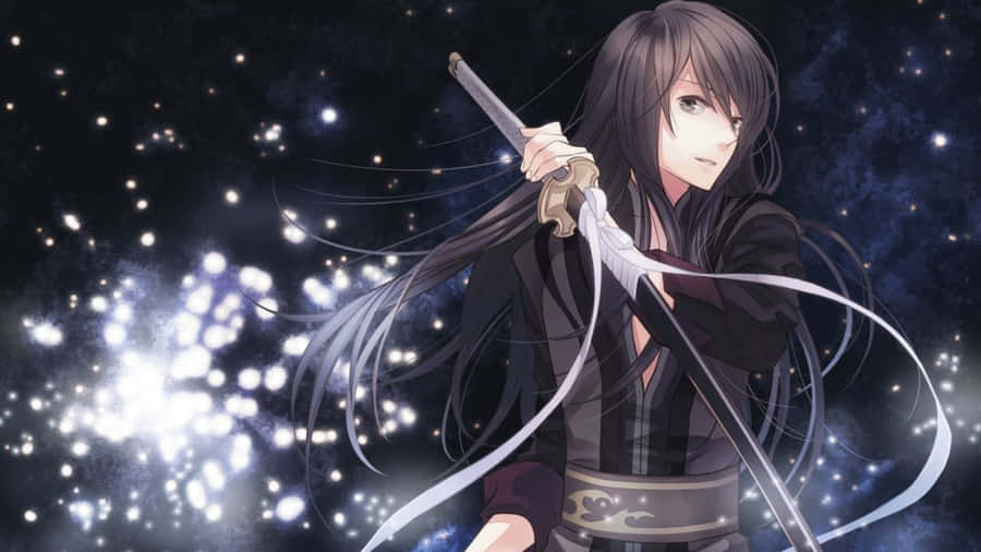 A Black Anime Boy Surrounded By Colorful Flowers Wallpaper