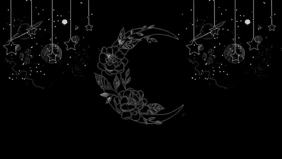 A Black Background With A Crescent And Stars Wallpaper