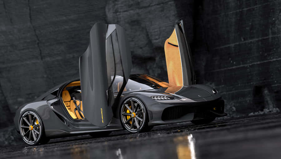 A Black Sports Car With Open Doors Wallpaper