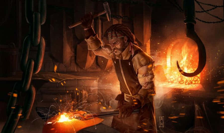 A Blacksmith Craftsman Working On His Trade Wallpaper