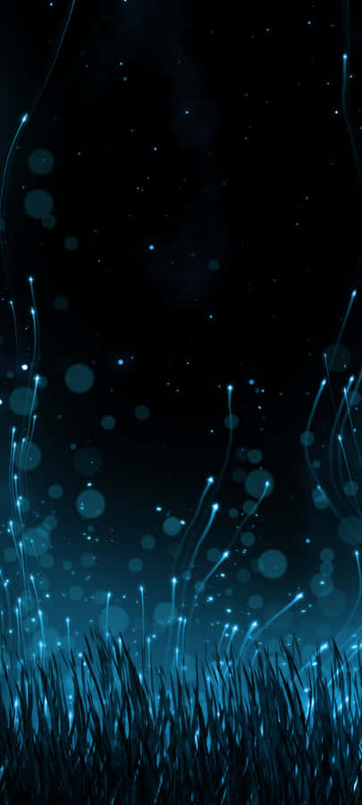 A Blue Grass Field With Stars And Lights Wallpaper